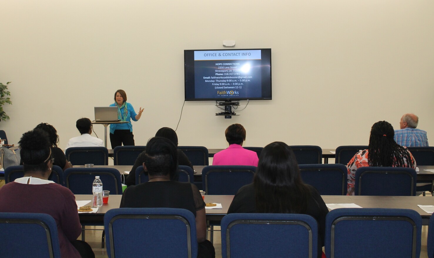 Laura Vaughan speaks at a recent FaithWorks training seminar at Praise Temple Full Gospel Baptist Cathedral in Shreveport.